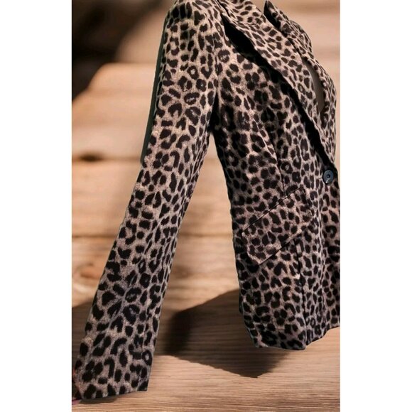 Cabi Black Gray Leopard Print 1 Button Knit Blazer Stretch Pockets Sz 2 - Picture 4 of 8